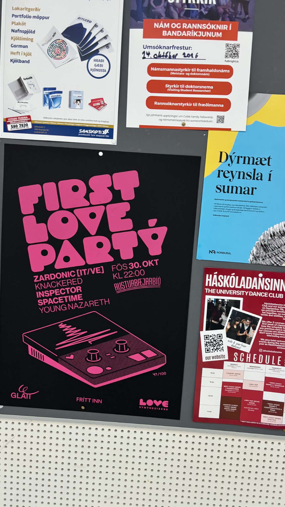 FIRST LOVE Party poster artwork in pink on black.
