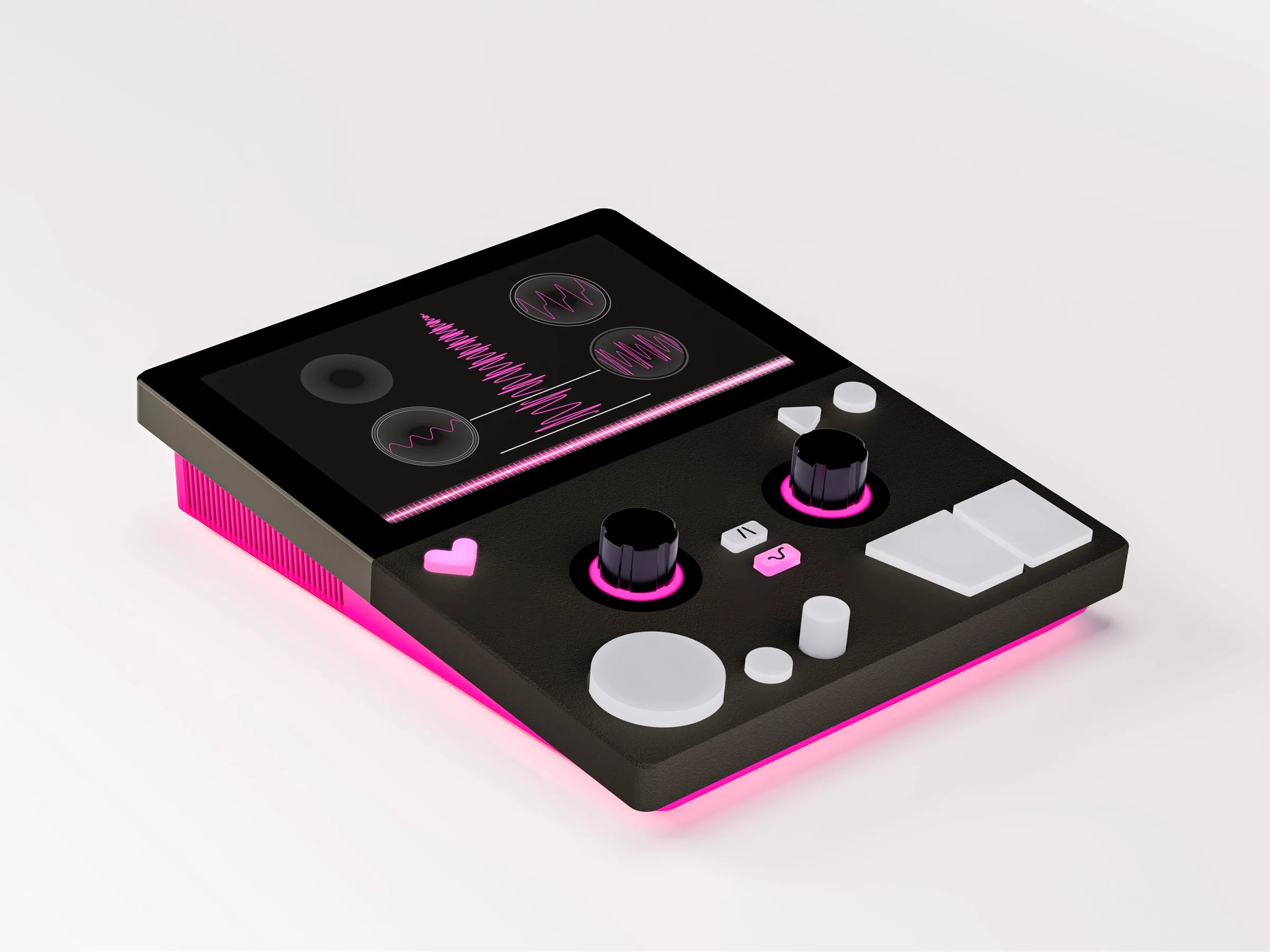 Black FIRST LOVE instrument shown in perspective with its pink underside.