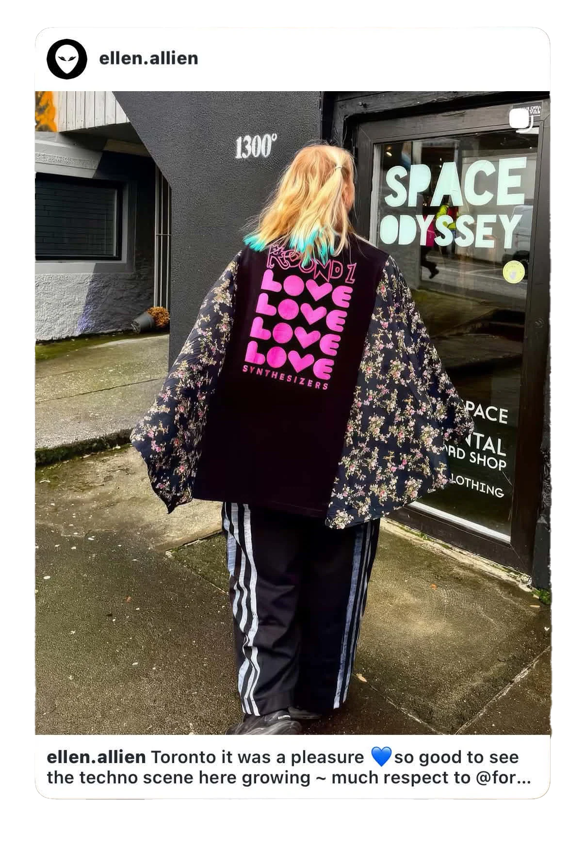 Ellen Allien wearing a LOVE Synthesizers garment in Toronto.