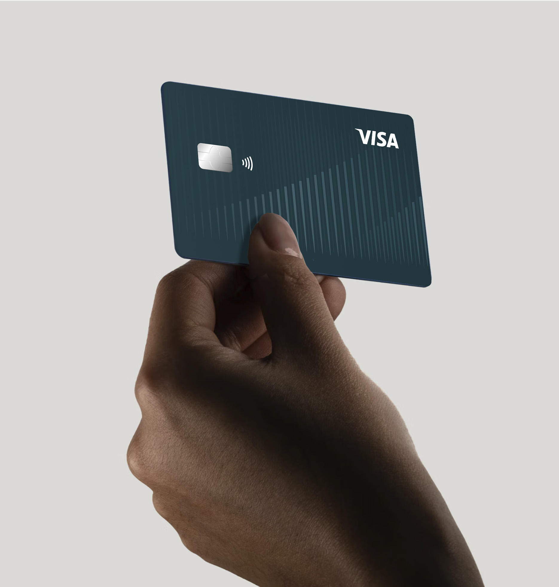 Card concept showing the wave pattern in dark teal, held in a hand