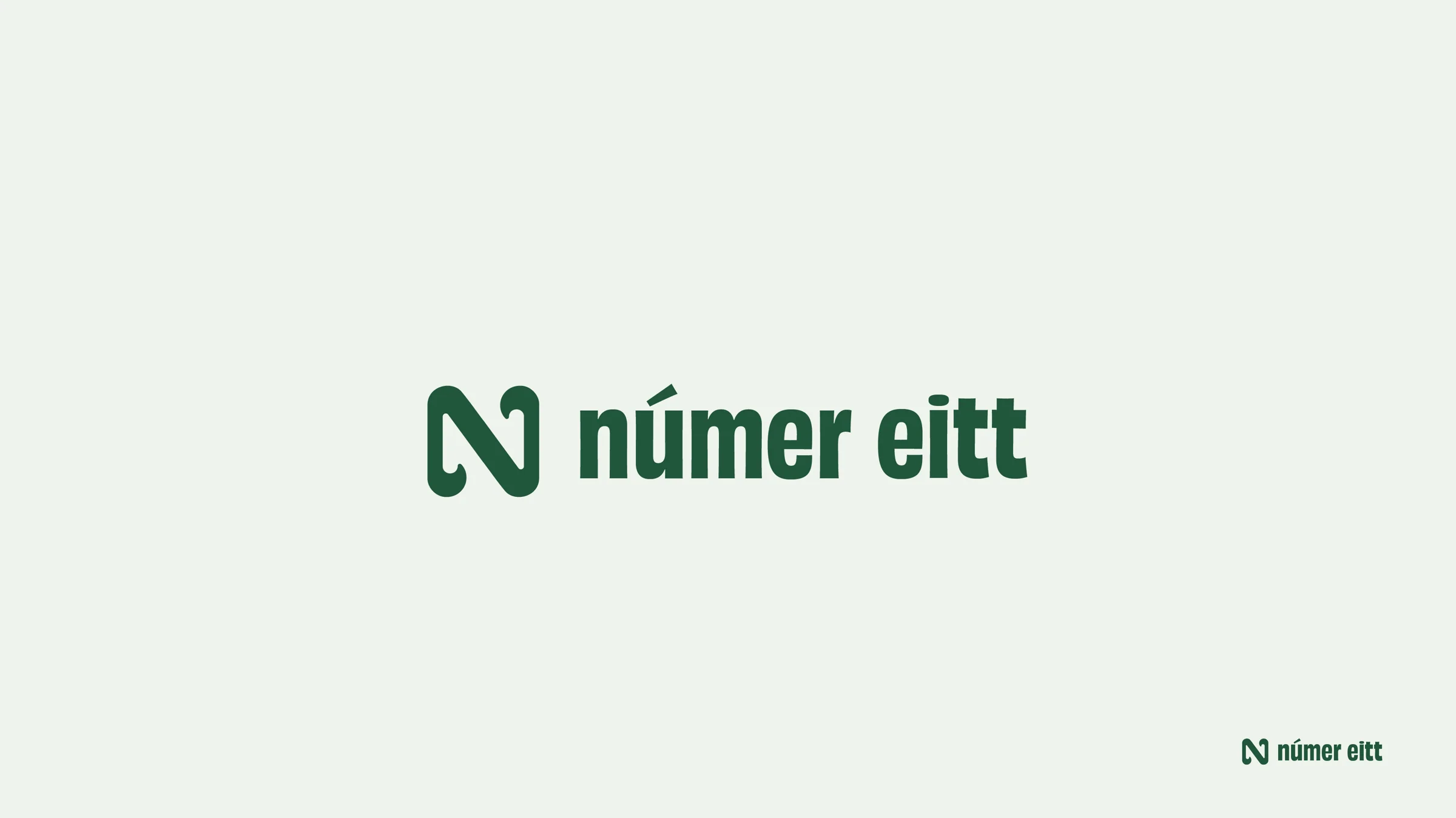 Númer eitt symbol and wordmark in deep green