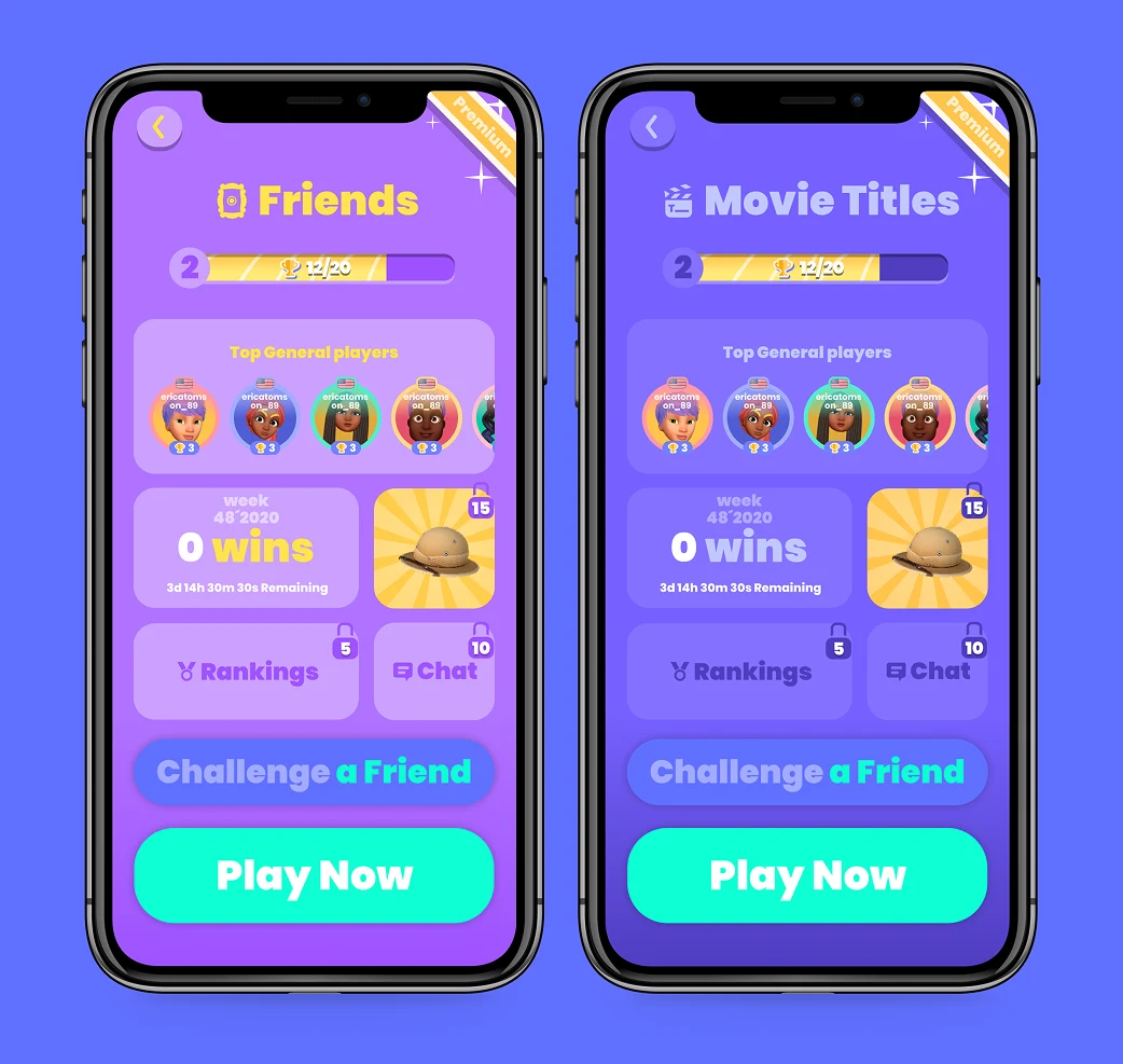 Friends and Movie Trivia category pages using the same interface structure