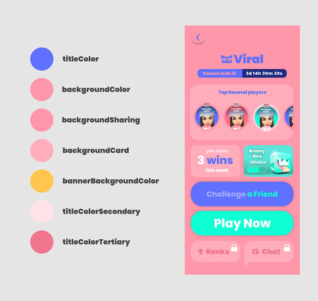 Colour variables mapped to a Trivia Royale category interface